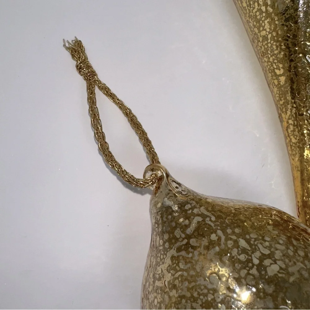 Large Gold Blown Glass Tear Drop Crackled Ornaments 11 1/2” Set Of 3